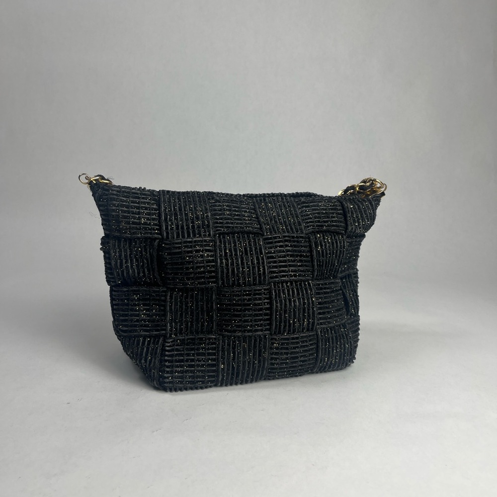 Linea Pollini Black Woven Bag with Gold Chain from Italy - Picture 2 of 9